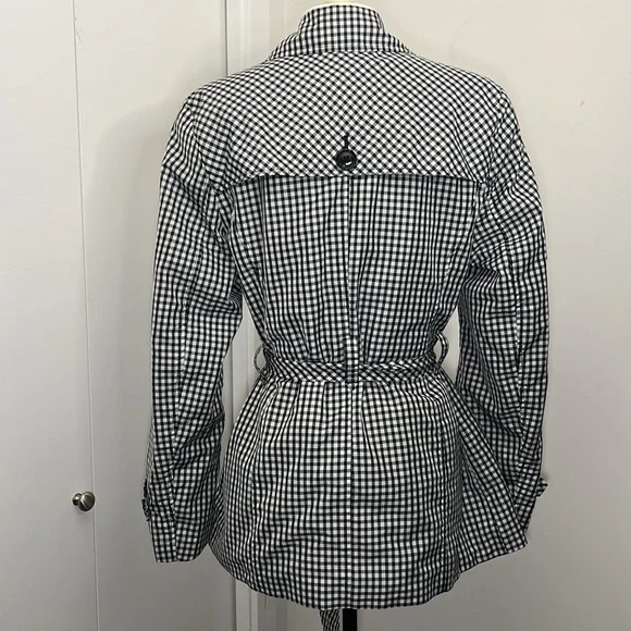 Checkered A-Line Mini Trench Coat or Mini Dress with tie sinch and 4 buttons - Picture 4 of 5